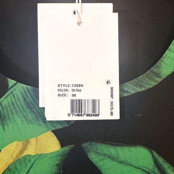 NWT GANNI Ruched Tropical Print Stretch-Mesh Midi Dress Sz. 8 - Picture 6 of 6